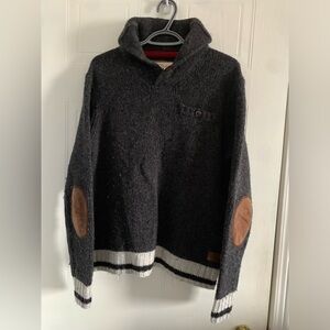 Roots Cabin Canada Women’s Pullover Wool Blend Elbow Patch Shawl Grey Large